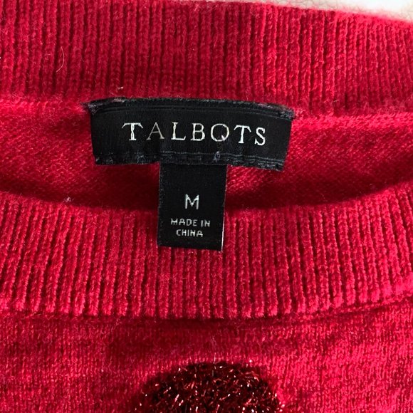 Talbots Tinsel Polkadot Wool Blend Sweater in Festive Berry Red - Picture 13 of 15